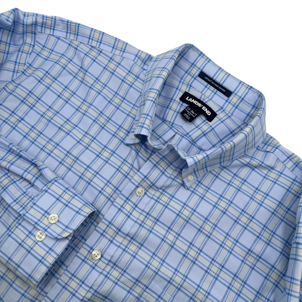 Lands'‎ End Mens 17-36 TALL Traditional Fit Supima No Iron Oxford Plaid Shirt